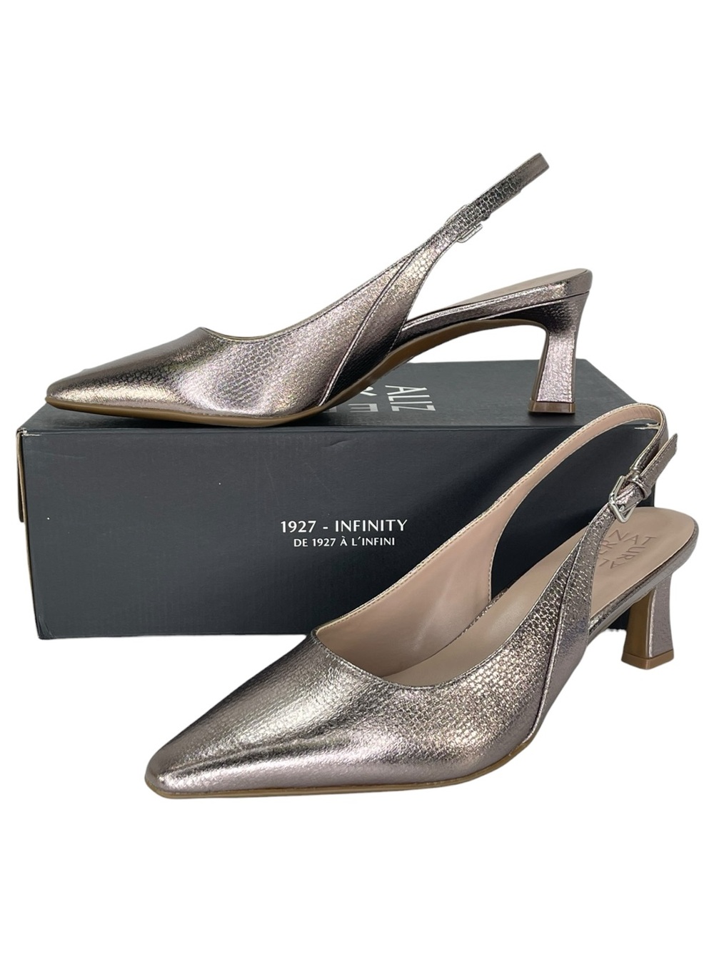 Naturalizer Tansy Pewter Faux Leather Slingback Womens Heels Size 10M